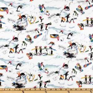  44 Wide Penguins Happy Holidays Winter Fun Snow Fabric 