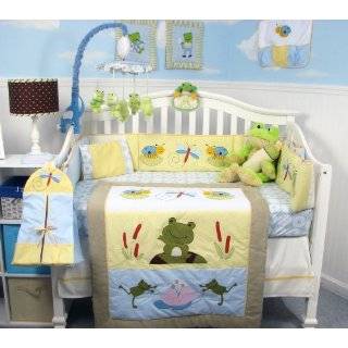   10pc Frog Nursery Crib Bedding Set Brown & Green   Pollywog Pond Baby