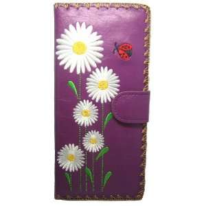   Flower Garden and Ladybug Embroidery Wallet Purple 