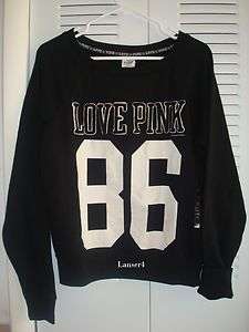 Victorias Secret Love PINK 86 CREWNECK Sweatshirt NWT BLACK Small 
