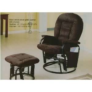   Glider/Recliner Chair with Ottoman in Black Velvet Fabric Home