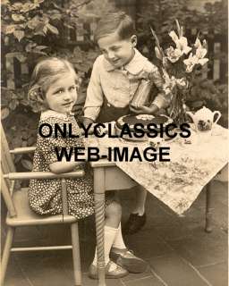 1920s CUTE LITTLE GIRL & BOY TEA PARTY  BIRTHDAY PHOTO  