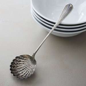 Antique Silver Scallop Monogrammed Slotted Serving Spoon  