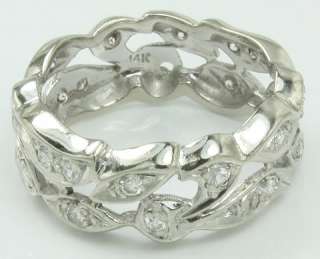 Beautiful Ornate 14KW Gold Diamond Band Ring Sz 6.75  
