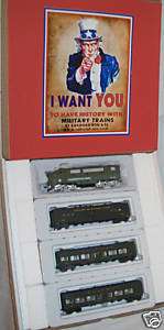 HO US ARMY MILITARY TROOP TRAIN 3 CARS SET WALTHERS #4  
