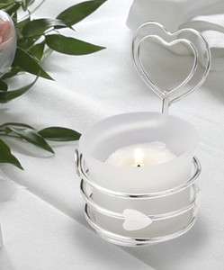 72 Silver Heart Design Candle Favors/Place Card Wedding Favor  