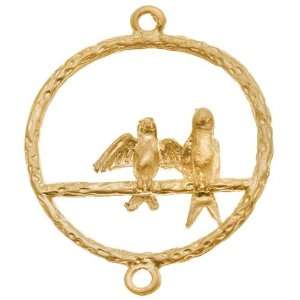  Matte 16KT Gold Plated Lovebirds Circle Pendant Link 33mm 