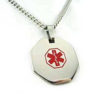   2mm Steel, Medical Alert ID Necklace, Free Wallet Card Incld Jewelry