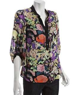 Diane Von Furstenberg winter garden herringbone silk Syrah blouse 