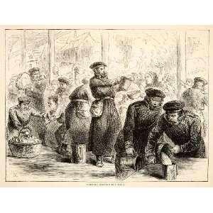  1874 Wood Engraving Franco Prussian War Germans Serving Food 