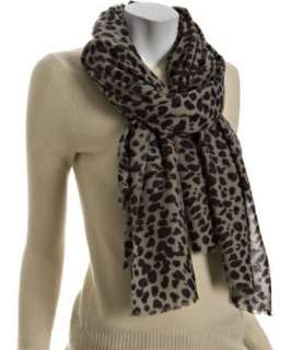 Kashmere purple and grey leopard print cashmere fringe scarf   