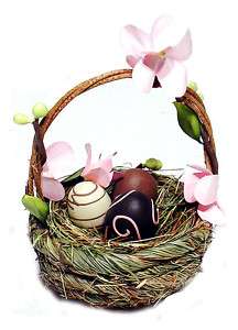 Artificial Chocolate Brown Easter Eggs Grass Basket NEW 885114010349 