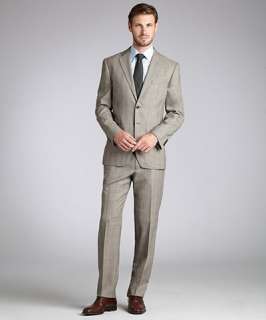 Joseph Abboud beige glen plaid super 120s wool two button suit with 