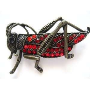   Red Crystal Rhinestone Grasshopper Insect Fashion Pin Brooch Jewelry