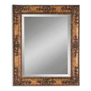    Inch Gibson,U Wall Mounted Mirror Brown Wood Tone w/ Silver Accents