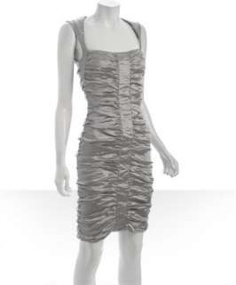 Nicole Miller silver stretch twill Techno Metal ruched dress 