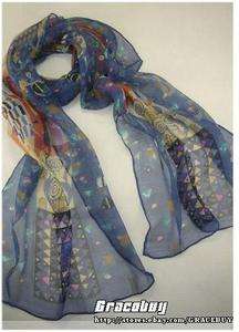 NWT 100% Silk Oblong Scarf Shawl Wrap   Van Gogh Blue  