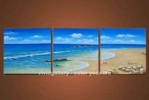 Framed Stretched Hand painted Oil Painting 60x20 Beach Waves Summer 
