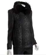 Prada charcoal melange wool fur trimmed coat style# 310639401