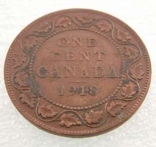 1918 Canada Canadian PENNY 1 one CENT LARGE cent COIN  