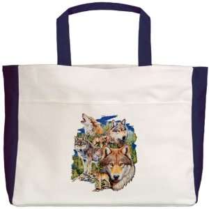  Beach Tote Navy Wolf Collage 