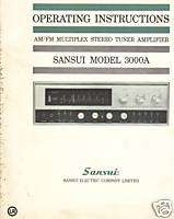 SANSUI 3000A AM/FM Multiplex Stereo Tuner Instruction Manual  