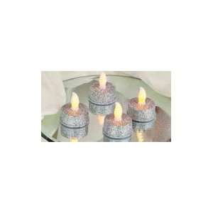  Silver Glitter Battery Operated LED Tea Lights Set of 4 