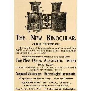 1900 Ad Queen Binocular Microscope Meteorological   Original Print Ad