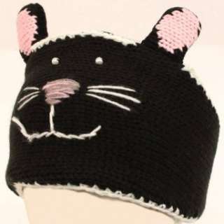   Headband Headwrap Ski 3D Animal Knit Cat Black with Pink Clothing