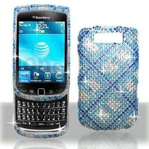  BlackBerry Torch 9800 Full Diamond Bling Blue Plaid Hard 