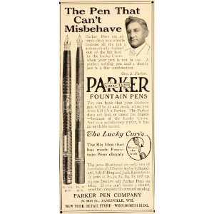  1913 Ad Parker Fountain Pen Lucky Curve Janesville Wis 