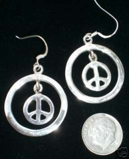 Large SILVER Peace Sign Symbol Hoop Earrings Jewelry  