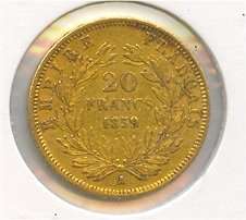France 1859 A 20 Francs 6.42 gram Gold Coin KM#781.1  