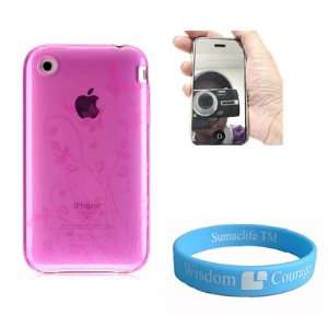com Pink Crystal Silicone Skin for Apple iPhone 3G 3Gs + 2 way mirror 
