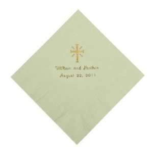 Personalized Gold Cross Luncheon Napkins   Sage Green   Tableware 
