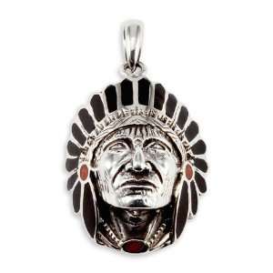  925 Silver Black Onyx Red Agate American Indian Pendant Jewelry