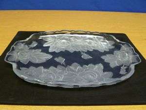 Frosted Glass Cut Flower Crystal Serving Platter V33  
