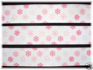 CHRISTMAS PINK FROST SNOWFLAKES GROSGRAIN RIBBON  