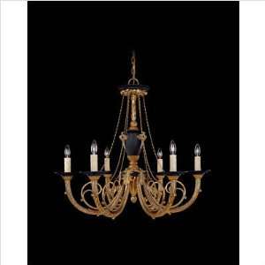   Six Light Chandelier in Dore Gold with Black Accents