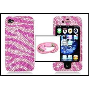  Blings Cover Case for iPhone 4G 4S with Zebra Pink Design + Pink 