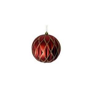  Red and Gold Glittered Lattice Shatterproof Christmas Ball 