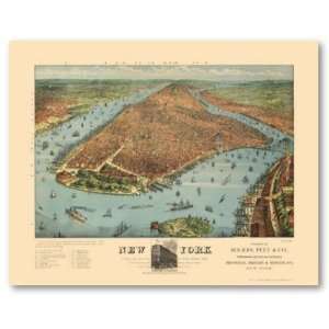 Manhattan, NY Panoramic Map   1879 Print 