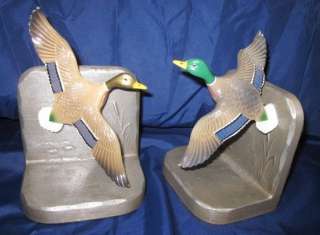   Mid Century Retro Mallard *Ducks in 3 D Flight* Bookends Retro Metal