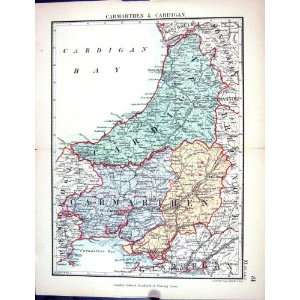  Stanford Antique Map 1885 Carmarthen Cardigan Wales Tenby 