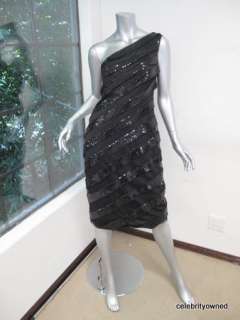 Tadashi Shoji Black One Shoulder Sequin Dress 12  