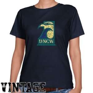 UNC Wilmington Seahawks Ladies Navy Blue Distressed Logo Vintage 
