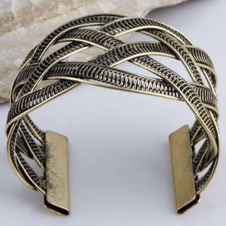 vintage modernist alloy copper tone hand knitted mesh cuff bracelet 
