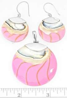 This is a pair of nautilus shell earrings and matching pendant with 