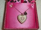 NWT Betsey Johnson crystal heart be mine & rose necklace In Box