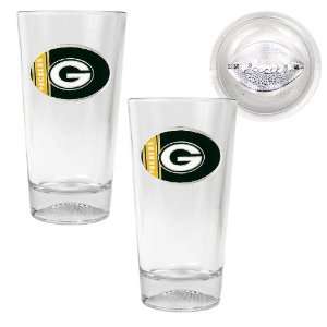  BSS   Green bay Packers NFL 2pc Pint Ale Glass Set with 